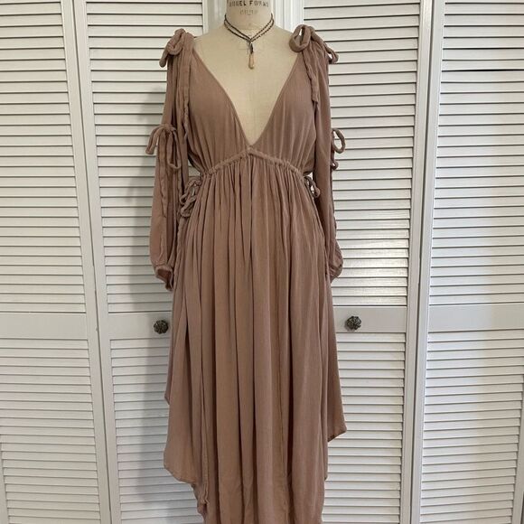 Free People Blush/Mauve Rayon Crinkle High-Low Flowy Dress Sz-S - Picture 1 of 14